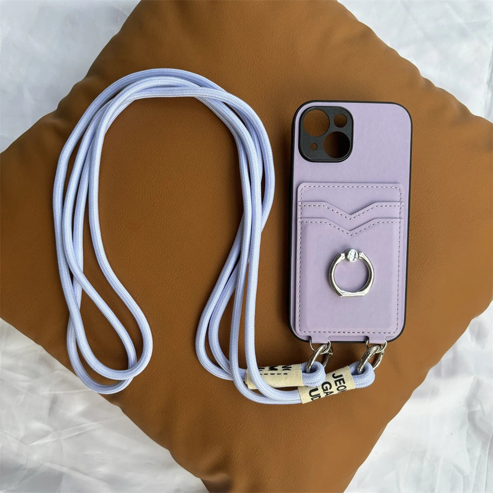 Crossbody Necklace Lanyard Wallet Leather Case for Motorola Moto G Stylus 5G 2024 G85 X50 Ult Card Slots Ring Holder Stand Cover