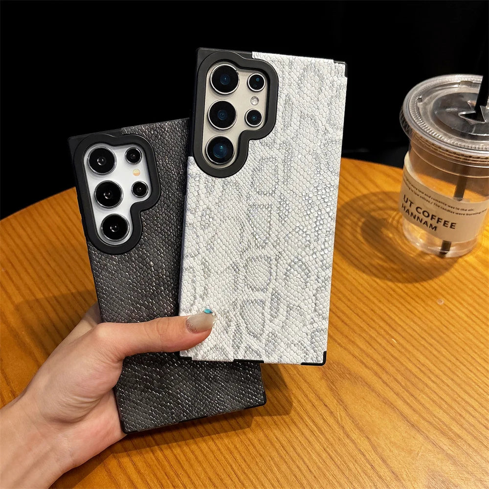 Leather Snake Magsafe Case for Samsung Galaxy S25 S24 S25 Ultra S22 S23 Plus Magnetic Wireless Charging Soft Silicone Cover