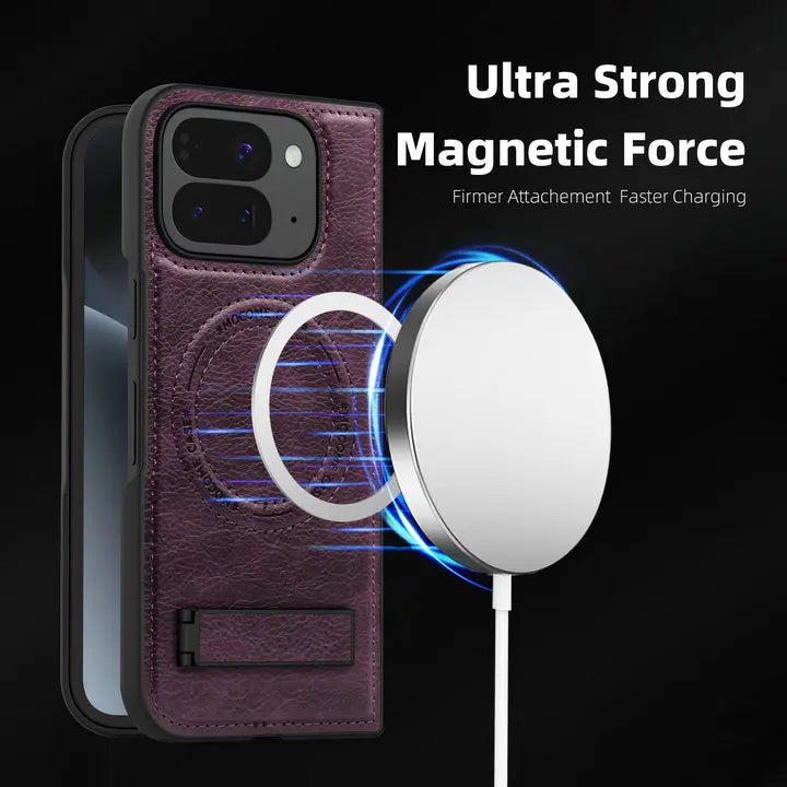 Pixel10 Pro Fold 5G Luxury Case Wireless Charging Leather Magnet Back Stand Coque For Google Pixel 10 Pro Fold Armor Cover