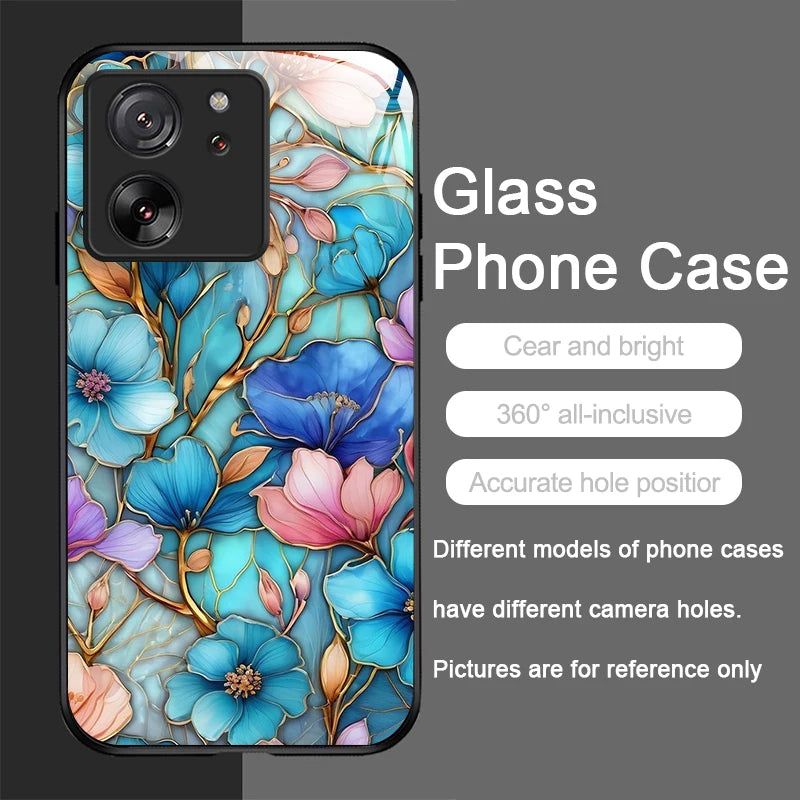Luxury Flower Marble Texture Tempered Glass Phone Case for Motorola Moto G85 G84 G75 G55 Edge 50 Fusion 40 Neo 30 Pro Hard Cover