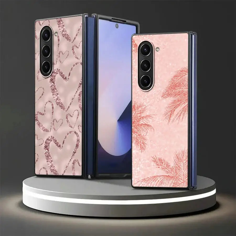 Pink Bling Picture Back Phone Cover Case for Samsung Galaxy ZFold3 ZFold7 ZFold5 Z Fold 7 6 5 4 3 ZFold4 ZFold6