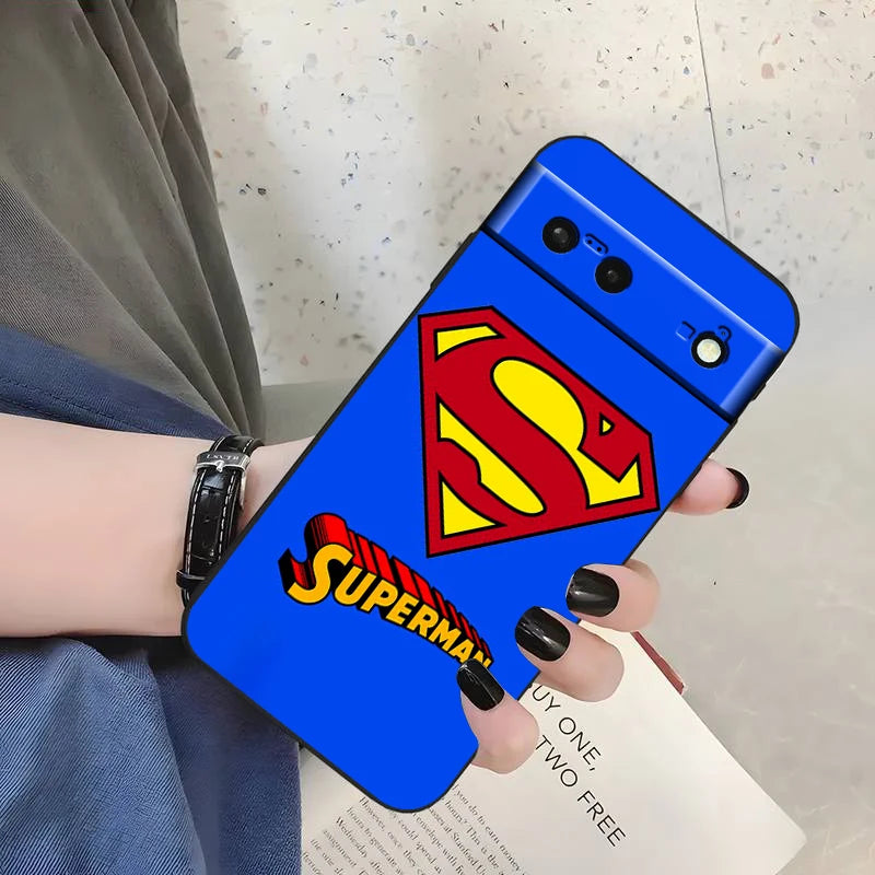 Logo Art S-Supermans B-Batmans For Google Pixel 9 8 7A 7 6A 6 5A 5 4 4A XL 5G Black Silicon Shockproof Shell Cover Phone Case