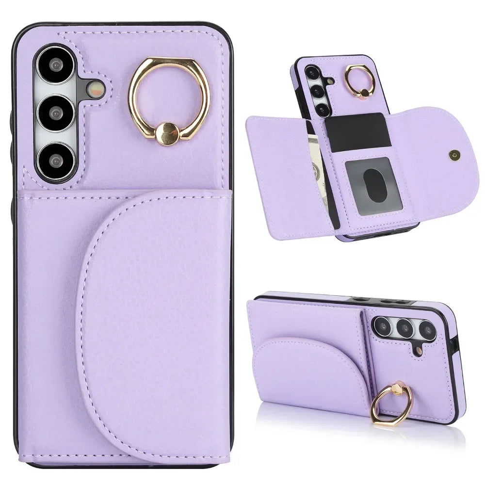 Ring Stand Card Wallet Phone Case for Samsung Galaxy S21 S23 FE S22 S24 S25 Ultra Plus A54 A14 A15 A55 A35 A16 5G Leather Cover