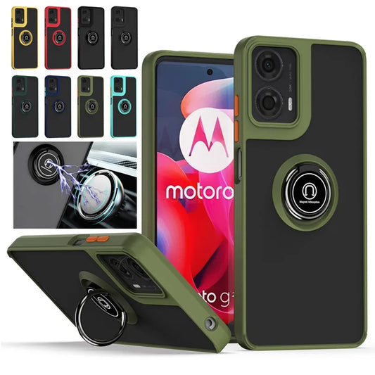 Matte Armor Case For Motorola Moto G35 G55 G85 5G G04 G04S G24 G34 G54 G84 Edge 50 Pro E14 Cover Ring Stand Holder Coque Fundas