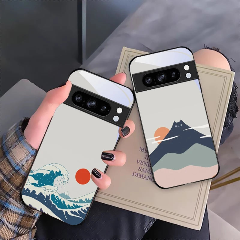 Richu Mountain For Google Pixel 8 P Ixel 7 Pi Xel 7A Pix El 8A G Oogle 9 9A 9Pro Pixe L 9Pr O XL Black Glass Phone Case