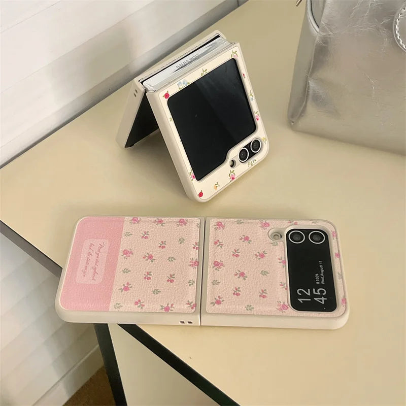 Phone Case For Samsung Galaxy Z Flip 3 4 5 Z Flip5 ZFlip5 Ins Flower Knot Portable Rope Shockproof Cover With Lanyard