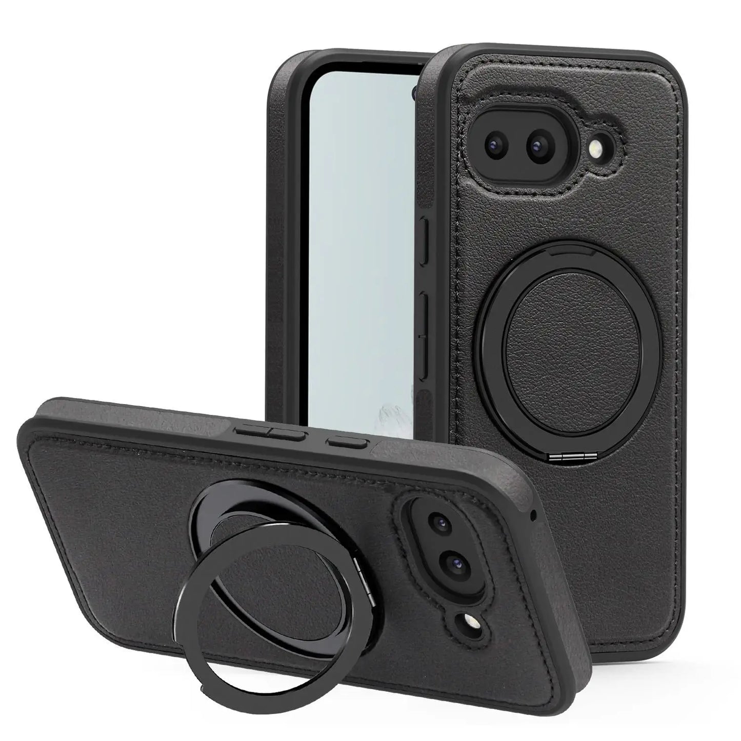 For Google Pixel 10 Pro XL/Pixel 9 Pro XL/Pixel 8 Pro/Pixel 9A Rotating magnetic ring holder leather phone case protective cover