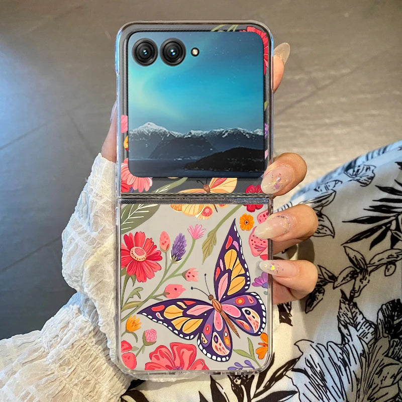 Flowers Bowknot Clear Phone Case For Motorola Razr 50 40 Ultra Razr40 Razr50 Shockproof Bumper Transparent Folding Hard PC Cover