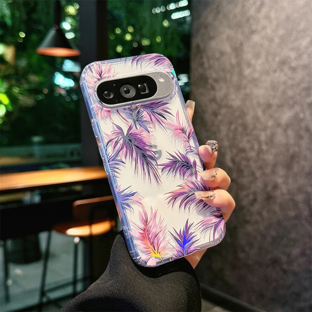 Painting Flower Pattern Clear Phone Case For Google Pixel 10 9 Pro XL 10 9 Pro 9A Printing Floral Shockproof Bumper Hard Cover