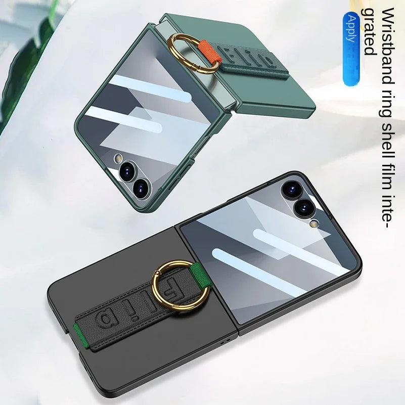 Wrist Strap with Metal Ring Glass Protector All-inclusive Phone Case for Samsung Galaxy Z Flip 7 flip7 Camera Protect Cover