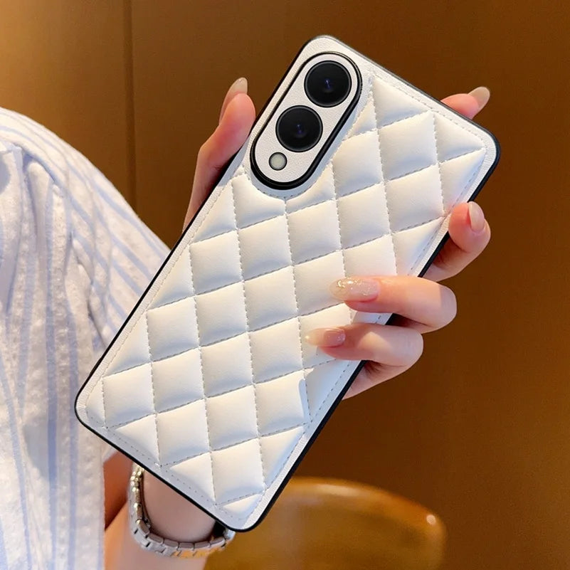 Three-dimensional Puff Check Small Fragrance Style Leather Case For Samsung S25 Edge S25 Ultra Galaxy S24 + s23 Plus S22 Cover