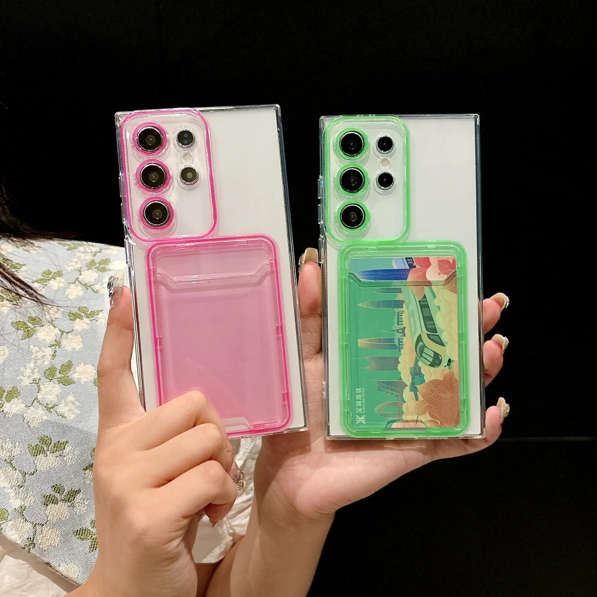 Luxury Wallet Card Holder Transparent Case For Samsung Galaxy S25 S24 S23 S22 Ultra Photo Pocket Soft Silicone Shockproof Cover