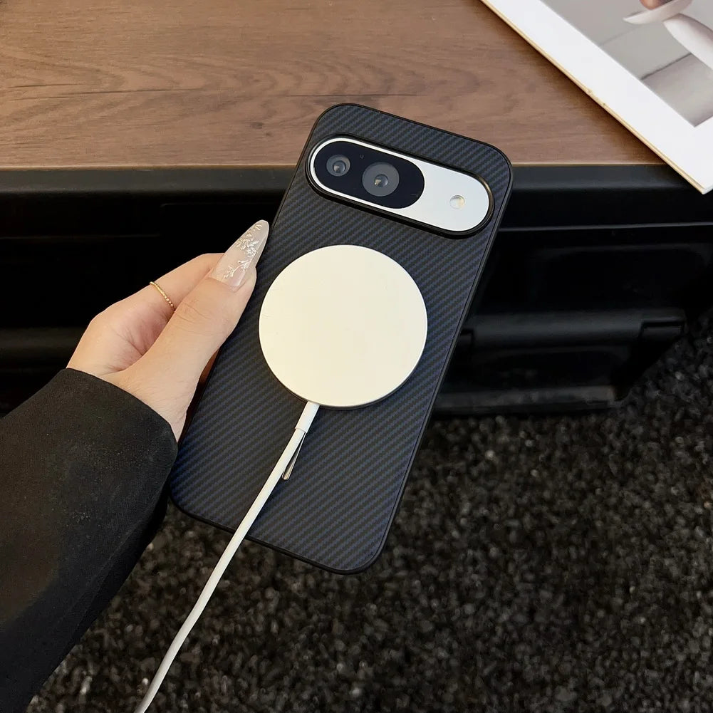 Carbon Fiber Grain Plain Leather Built-in Thin Magnetic Ring Case For Pixel 10 Pro XL Google Pixe10 Pro protect Cover
