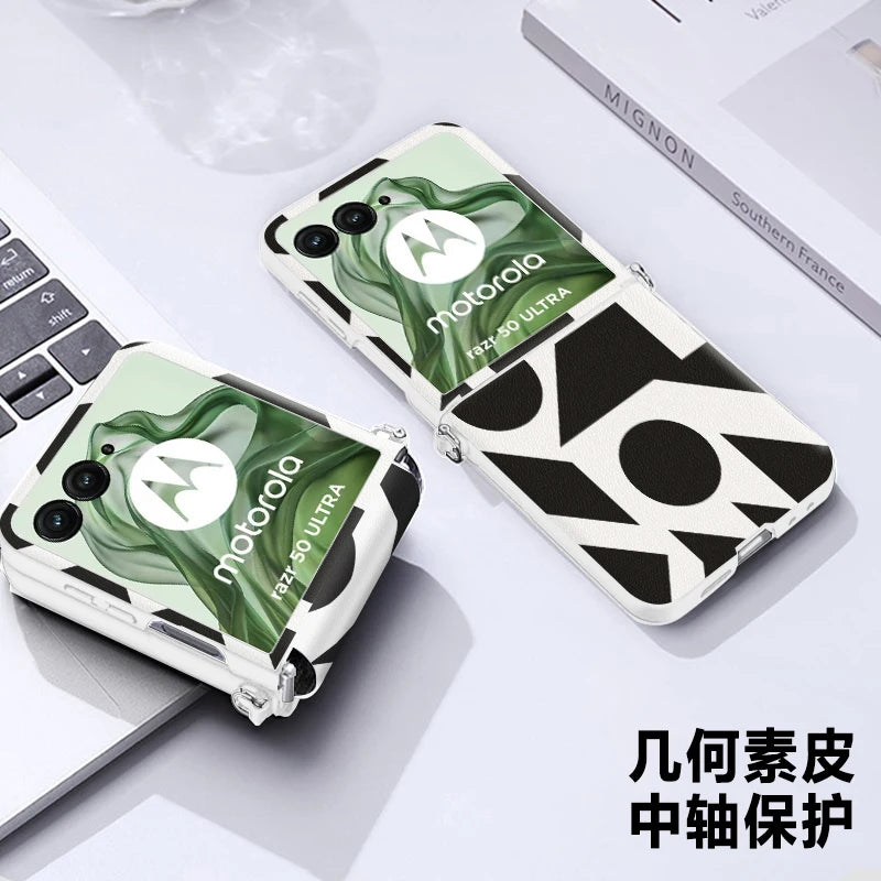 For Motorola MOTO Razr 60 50 Ultra Case Luxury PU Leather Skin Geometric patterns Cover Case For MOTO Razr 60 Ultra Phone Shell
