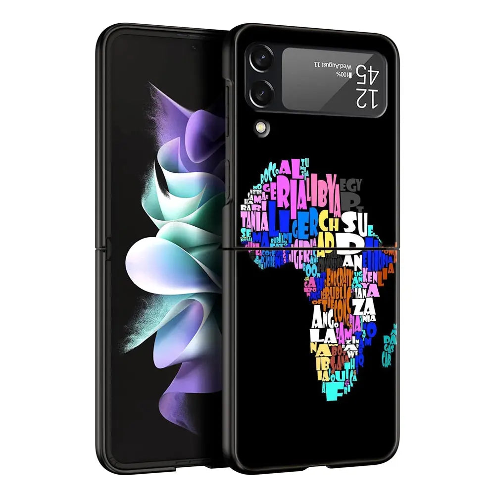 Africa Map Geography Painted Phone Case For Samsung Galaxy Z Flip 6 5 4 3 Shell For Samsung Z Flip3 Flip4 Flip5 Hard PC Cover