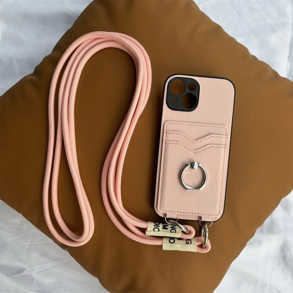 Crossbody Necklace Lanyard Wallet Leather Case for Motorola Moto G Stylus 5G 2024 G85 X50 Ult Card Slots Ring Holder Stand Cover