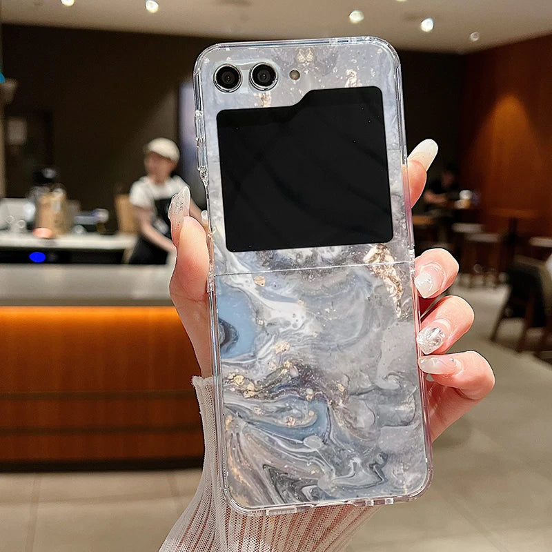 For Samsung Galaxy Z Flip 6 5 4 3 Case Luxury Watercolor Marble Pattern Hard Clear Folding Cover For Samsung Z Flip6 Flip5 Flip4
