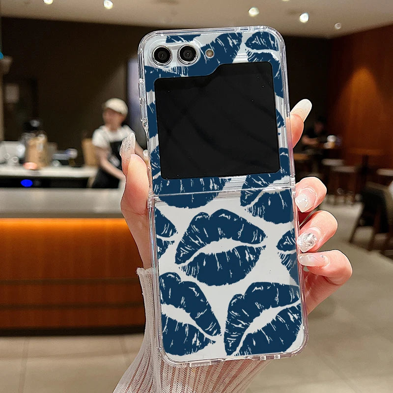 Luxury Kiss Lips Phone Case For Samsung Galaxy Z Flip 6 5 4 3 Metal Buckle Clear TPU Folding Cover For Samsung Z Flip6 Flip5