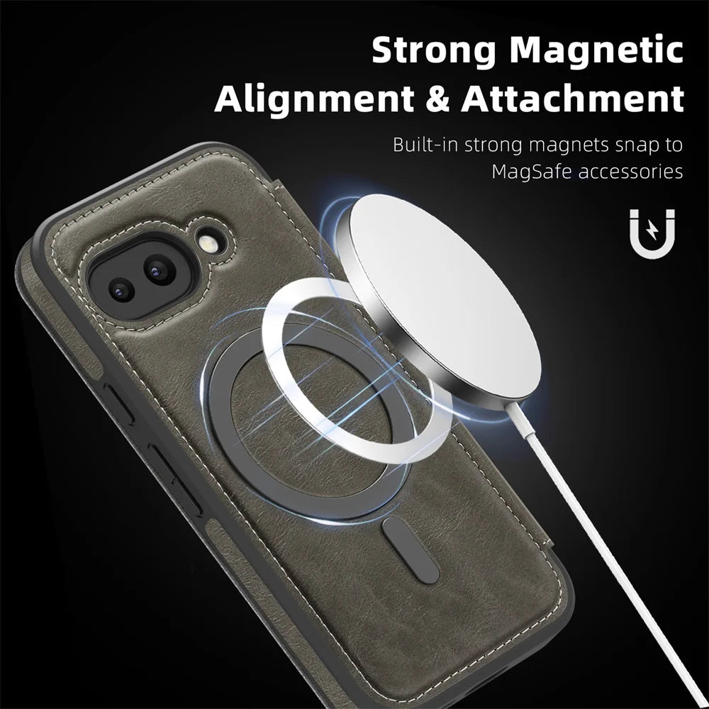 Luxury Flip Magnetic Slot Card Holder Leather Magnet Phone Case For Google Pixel 10 8 9 Pro XL 9A Solid Color Business Cover