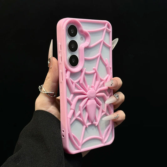 Funny 3D Hollow-out Spider Phone Case For Samsung Galaxy S25 S24 S23 S22 Ultra Plus S23FE S24FE Heat Dissipation Back Cover