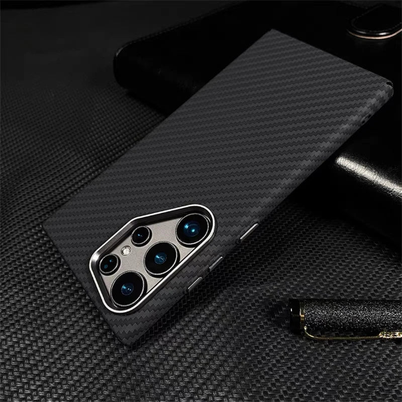 For Samsung S25 S23 S24 Ultra Plus Carbon Fibre Relief MagSafe Phone Case Wireless Charging PC Shockproof Cover For Galaxy S25+
