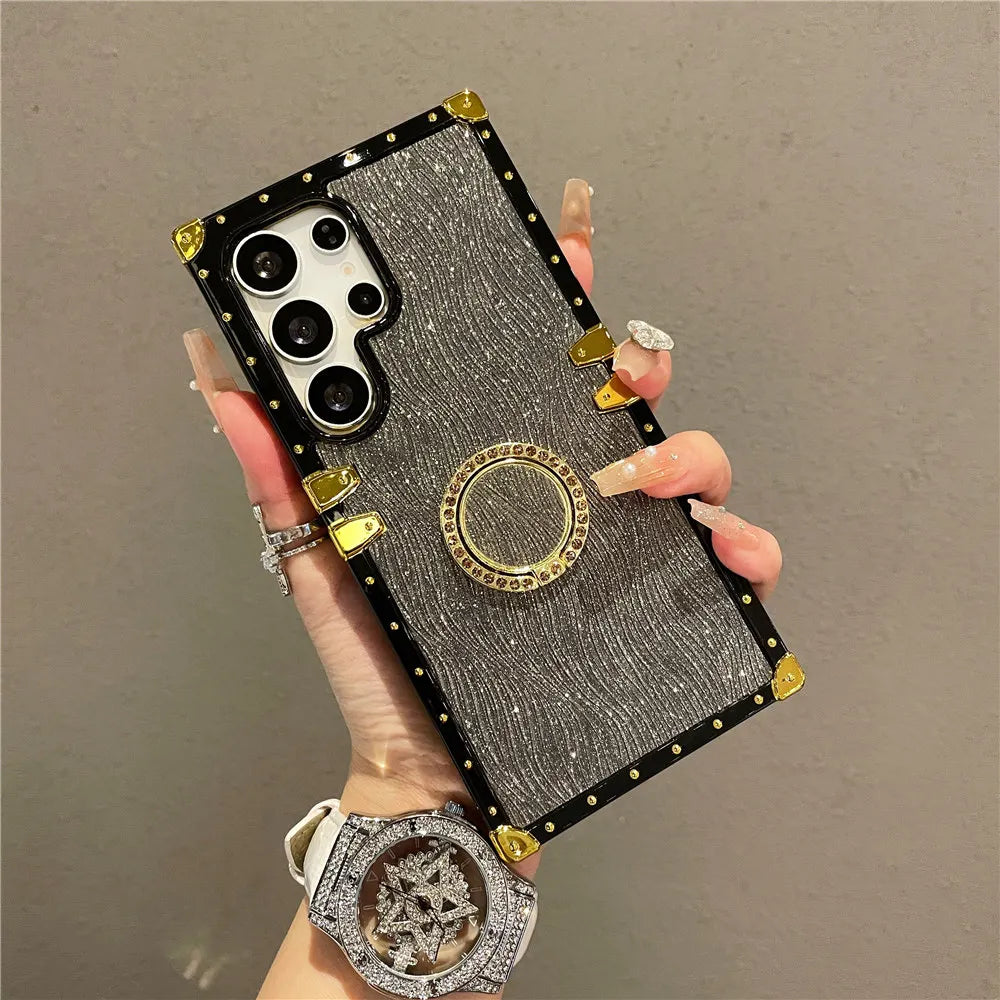 Luxury Ring Stand Case For Samsung Galaxy S25 Edge S24 S23 Ultra S24FE S25Plus Bracket Bling Cover Fundas
