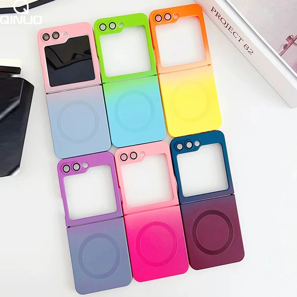 Gradient Dual Color Magnetic Soft Case For Samsung Galaxy Z Flip 6 5 4 3 For Magsafe Lens Film Protection Wireless Charge Cover