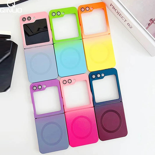 Gradient Dual Color Magnetic Soft Case For Samsung Galaxy Z Flip 6 5 4 3 For Magsafe Lens Film Protection Wireless Charge Cover