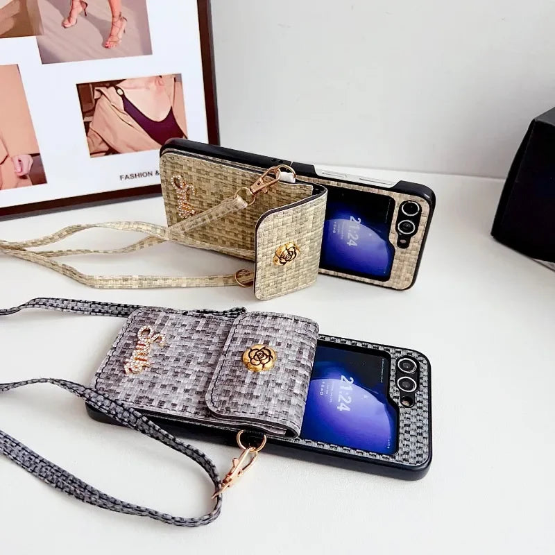 Crossbody Leather Wallet Phone Case for Samsung Galaxy Z Flip 6 5 4 3 Flip6 Flip4 Flip4 Flip3 with Card Holder Protective Cover