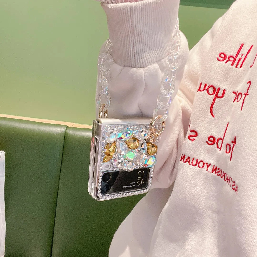 For Motorola Razr 2024 50 40 Moto Razr40 Ultra Rhinestones Crystal Pearl Crown Flower Wrist Luxury Phone Case Cover