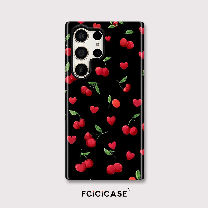 Fcicicase Fashion Acrylic Case For Samsung Galaxy S20 FE S23 Plus S24 Ultra S25 Cherry Love Heart Printing Protective Cover