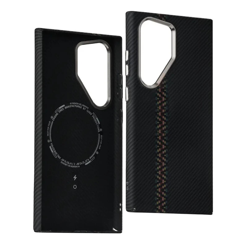 For Samsung S25 S23 S24 Ultra Plus Carbon Fibre Relief MagSafe Phone Case Wireless Charging PC Shockproof Cover For Galaxy S25+