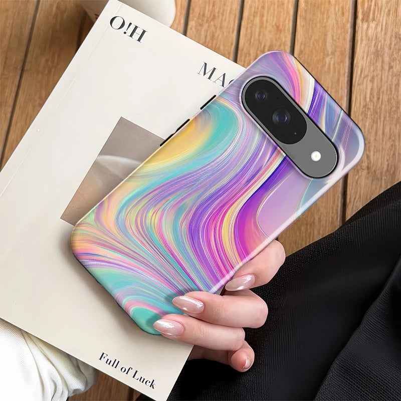 Fcicicase 2 in 1 Dual Layer Phone Case For Google Pixel 9 10 Pro XL 10A 7A 8A 10 9 Pro Colorful Stripe Lines Print Back Cover