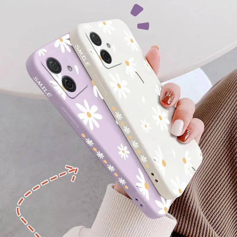 G54 Elegant Daisy Silicone Phone Case For Motorola Moto G54 G53 G52 G50 G42 G20 G84 G34 G22 G24 G14 G13 G30 G9 G9Plus G8 Cover