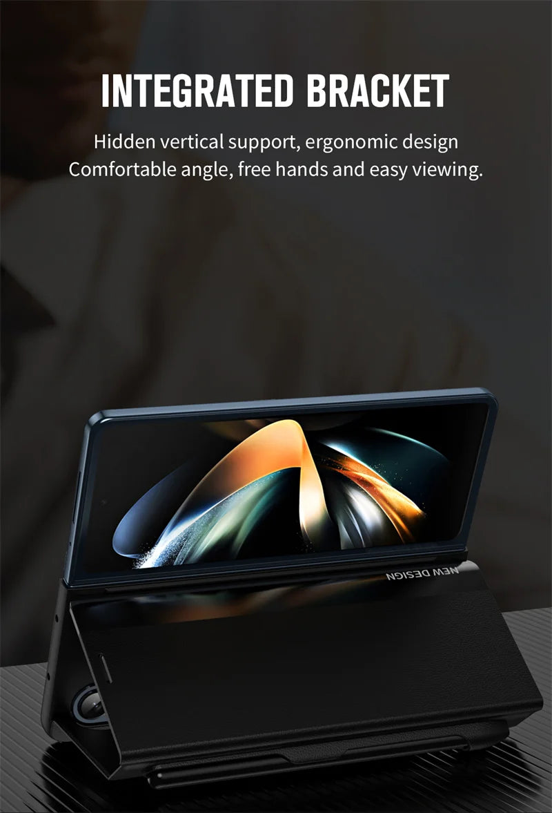 With S Pen & Pen Slot PU Leather Electroplating Holder Phone Case For Samsung Galaxy Z Fold 6 5 4 3 5G Fold6 Magnetic Flip Cover