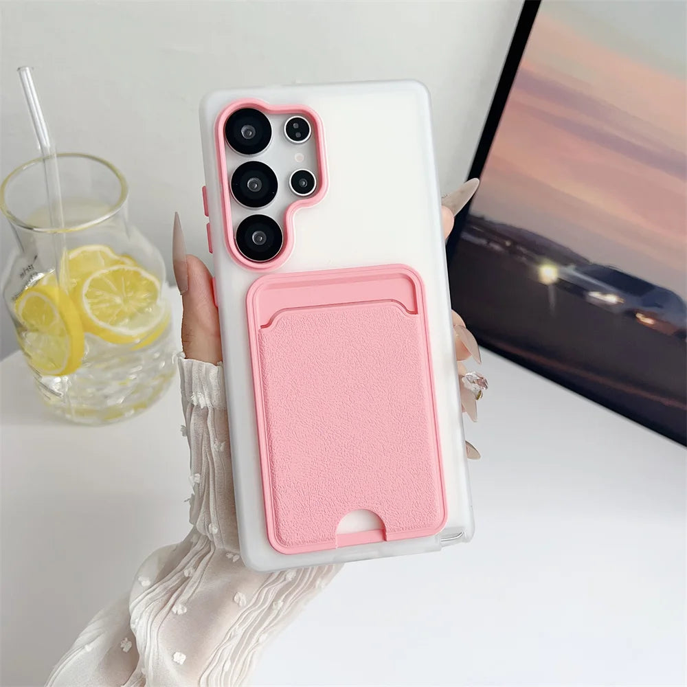 Luxury Card Holder Bag Phone Case For Samsung Galaxy S25 Edge S24 S23 Ultra Plus S24 FE Shockproof Card Slot Wallet Matte Cover
