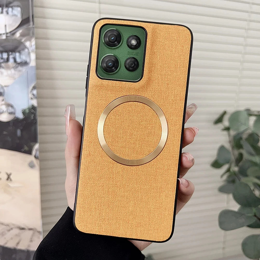 Magsafe Magnetic Plain Leather Case For Moto G 2024 G Power 2025 Motorola G Stylus 2024 G Play Cloth Wireless Charging Cover