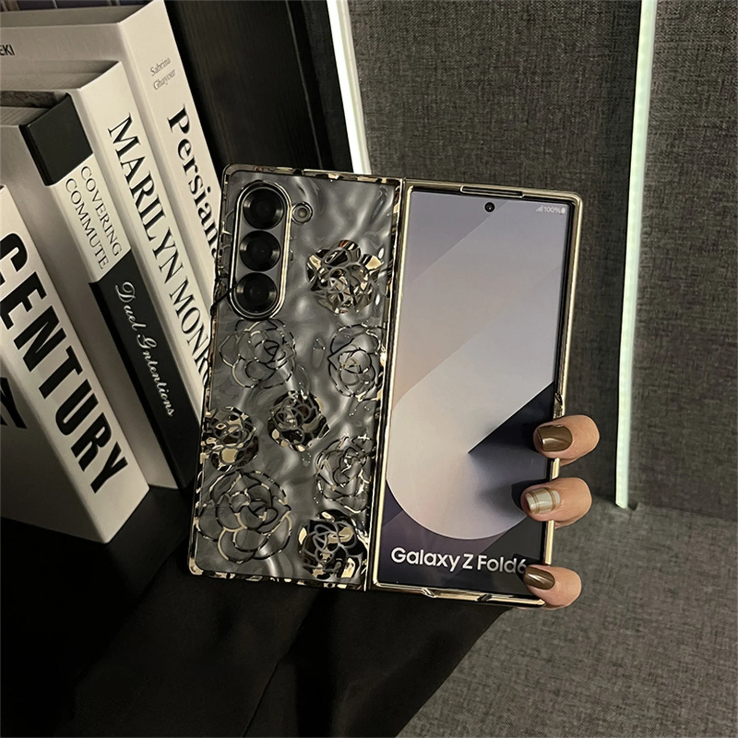 Luxury Plating Irregular Gold Rose Transparent Phone Case for Galaxy Z Fold 6 Z Fold6 Fold7 Zfold6 Portable Cover