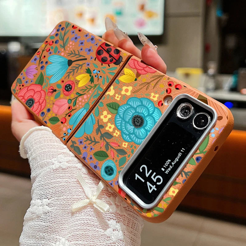 Romantic Garden Flower Case For Samsung Z Flip4 Flip5 Flip6 5G Leather Texture TPU Folding Cover For Samsung Galaxy Z Flip 3 4 5