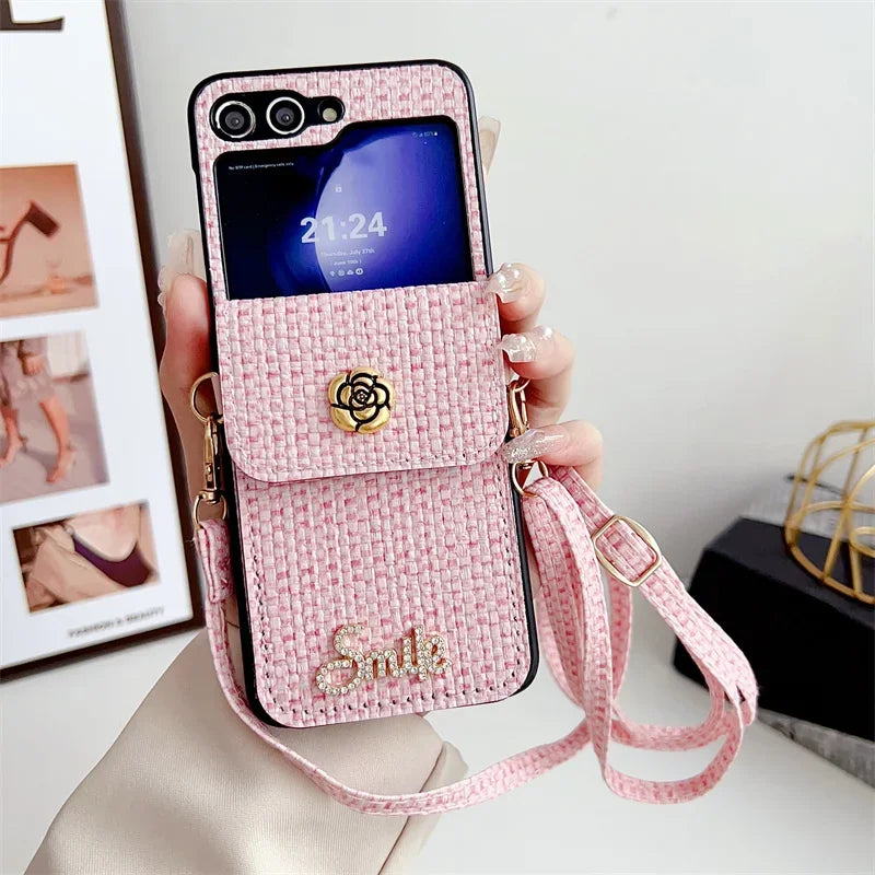 Crossbody Leather Wallet Phone Case for Samsung Galaxy Z Flip 6 5 4 3 Flip6 Flip4 Flip4 Flip3 with Card Holder Protective Cover