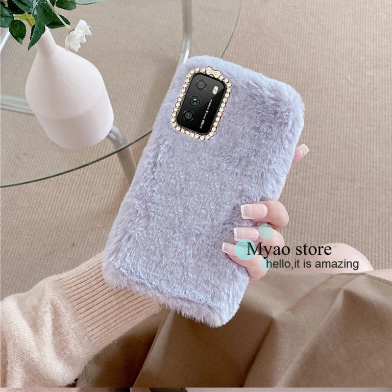 Hot Pink Phone Case For Google Pixel 9 9A 10 Pro 8 8A 7 7A  6 6A 5 5A Cady Color Fluffy Plush Fur Warm Soft Cover For Pixel 8