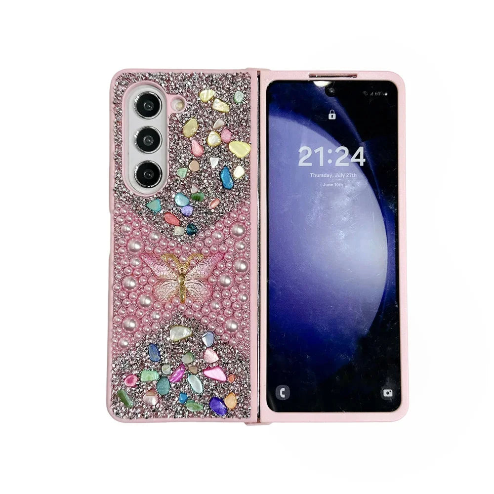 Brand New Unique Butterfly Colorful Jewelled Phone Case For Samsung Galaxy Z Fold 7 6 5 4 3 PC Hard Shell Protection Back Cover