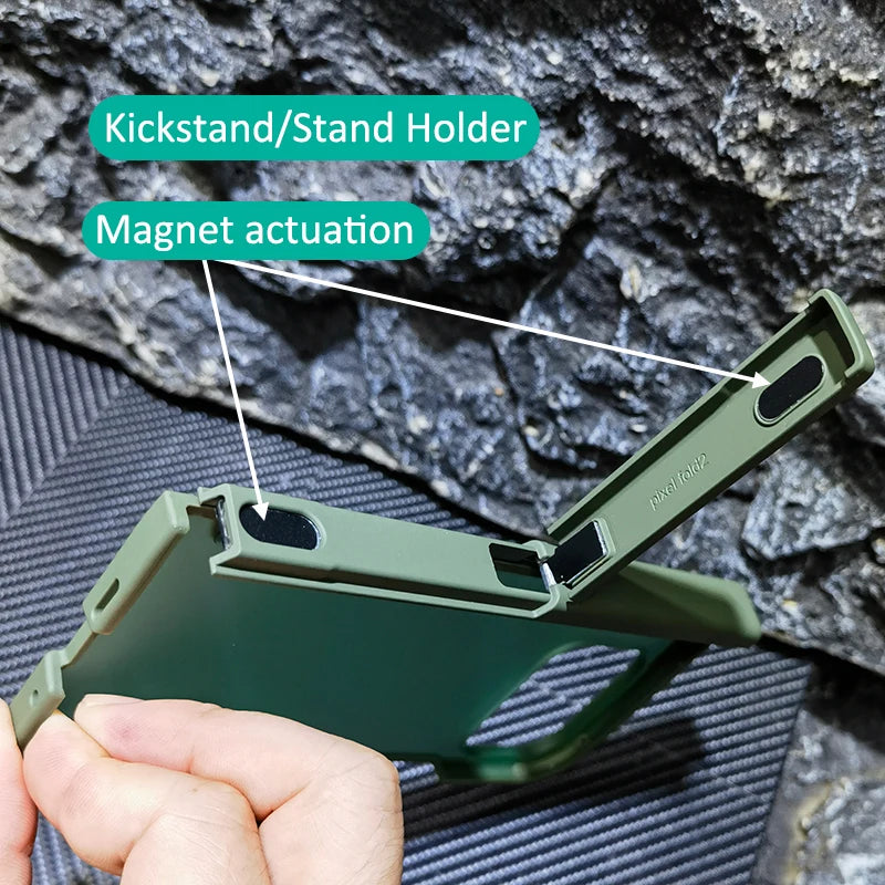 Spring Rotating Hinge Matte Plastic Case For Google Pixel 10 Pro Fold Kickstand Stand Holder