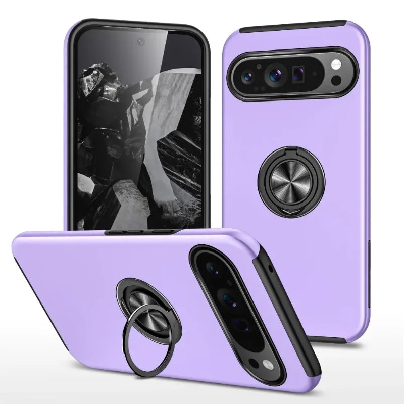 Magnetic Ring Holder Phone Case for Google Pixel 9 8 7 Pro XL 9A 8A 7A 6A WIth Kickstand Plastic Hard Shell Shockproof Cover
