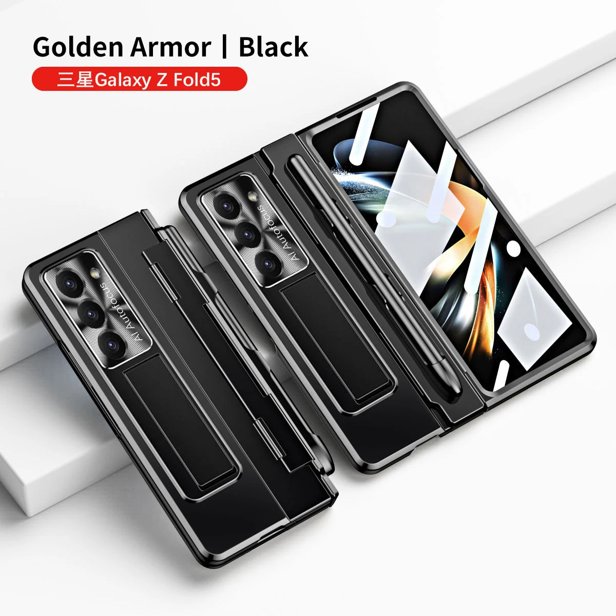 With Pen Plating Clear Magnetic Case For Samsung Galaxy Z Fold 7 6 5 4 3 Kickstand 360 Full Screen Protector Film Folding Cover