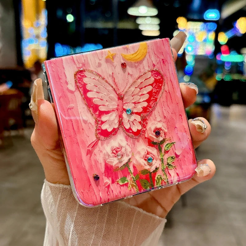 Fashion Pink Butterfly Case For Motorola Razr 60 50 Ultra Razr+ 2025 50Ultra 2-piece Set Aesthetic Flower Shockproof Cover Funda