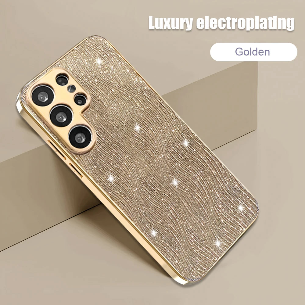 Glitter Water Ripple Case for Samsung Galaxy S25 S24 S23 Ultra S25 Edge S25 Plus S24 FE S23FE Gold Plating Hard Shockproof Cover