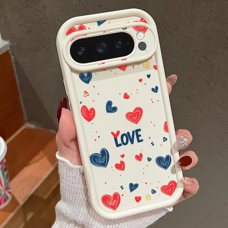 Love Heart Pattern Soft Case For Google Pixel 8A 8 Pro 9 Pro XL Shockproof Candy Color TPU Silicone Phone Cover For Pixel 9 Pro