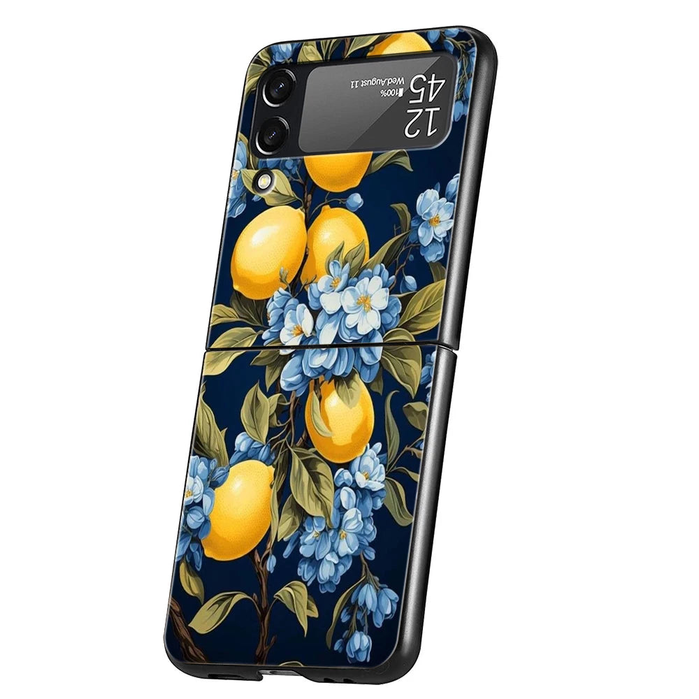 Luxury Phone Case For Samsung Galaxy Z Flip 3 4 5 6 Hard Folding PC For Samsung Z Flip3 Flip4 Flip5 Cover Retro Fruit lemon