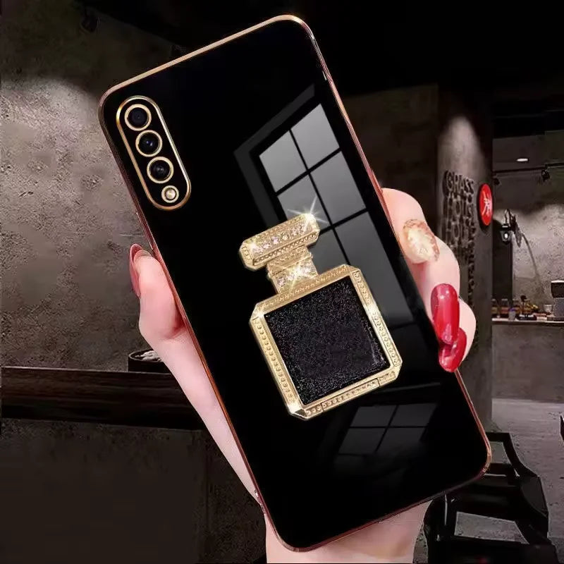 Perfume Bottle Folding Makeup Mirror Phone Case for Samsung S25 S24 Ultra S23 Plus S22 S21 S20 Fe Note 20 10 Pro Lens Soft Case